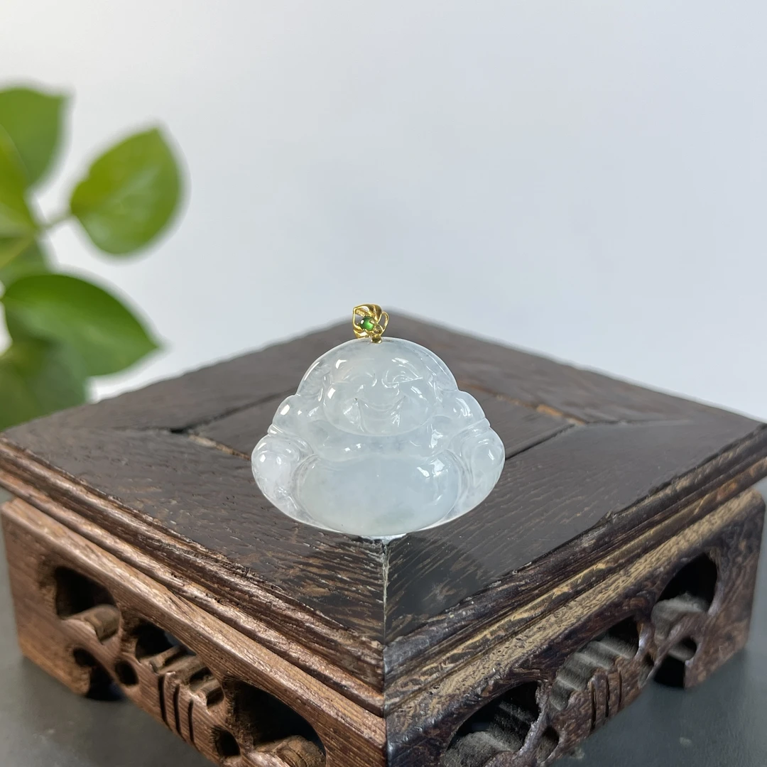 JSB28-155 天然翡翠缅甸A货 18K扣佛公