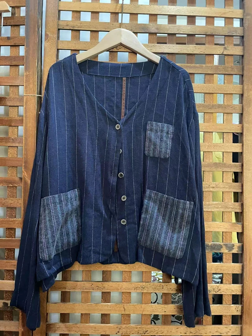 华姐家竖条麻棉套装