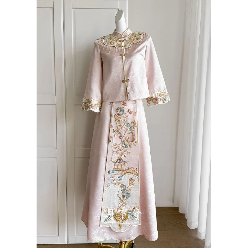 月下兮【云深】绝美订婚小礼服粉色中式新娘结婚敬酒高端订婚礼服女