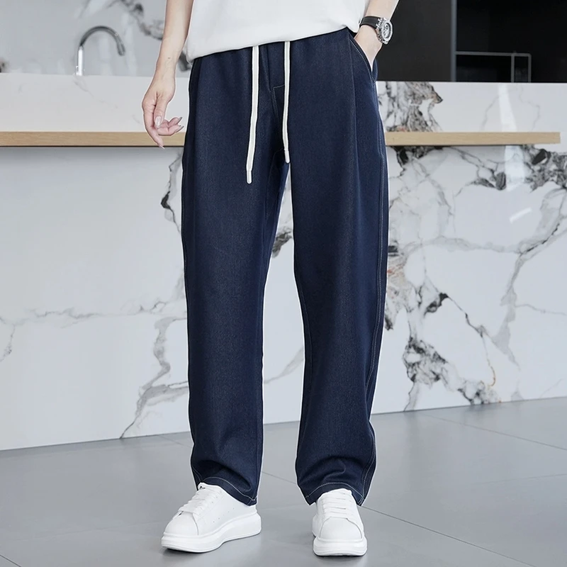 BOGDE夏季新款凉感软牛仔裤 男女定制款阳离子简约宽松百搭男裤