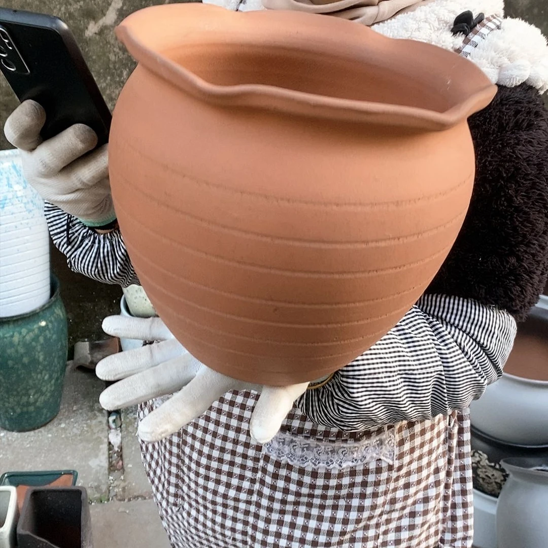 紫砂花盆瑕疵口25高23