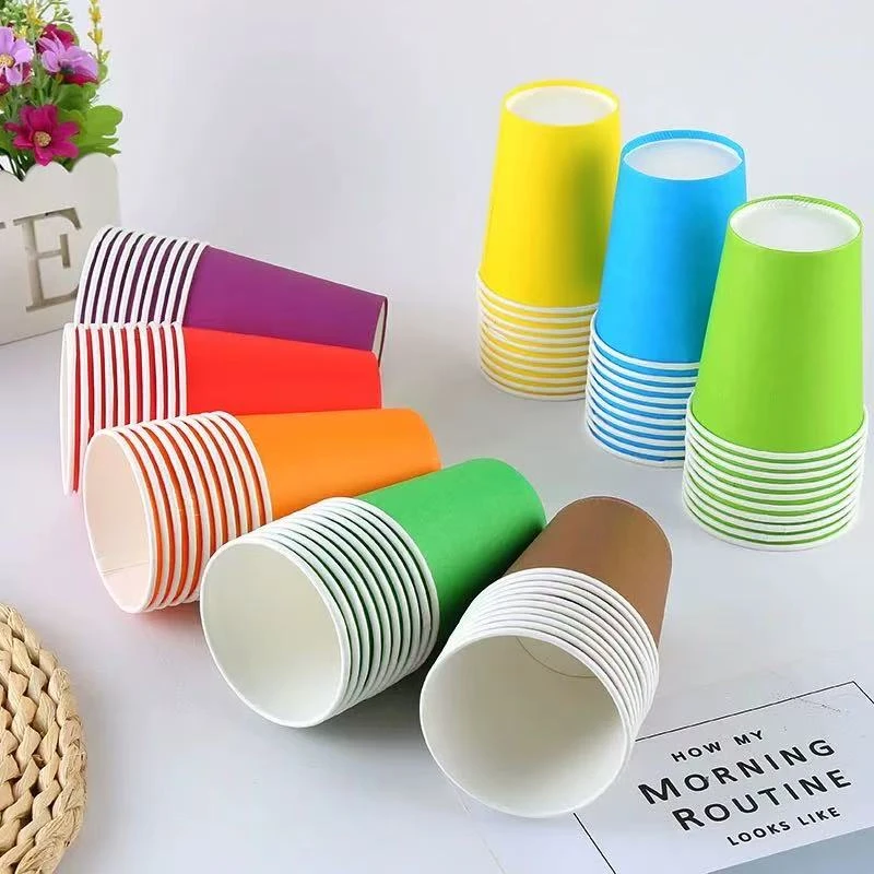 一次性纸杯彩色DIY纸杯手工环保纯色早教幼儿园彩色加厚混装益智