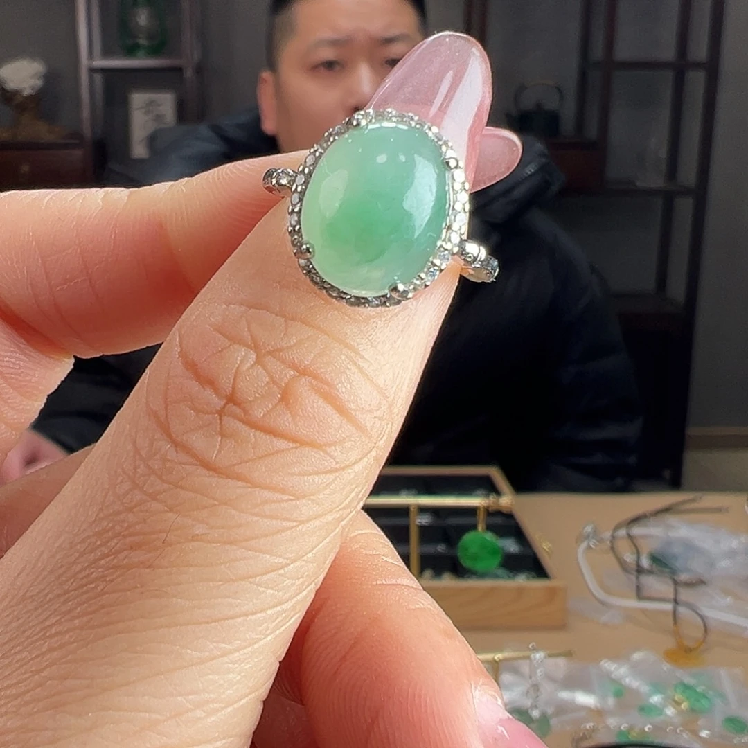 翡翠银S925镶嵌戒指戒指55