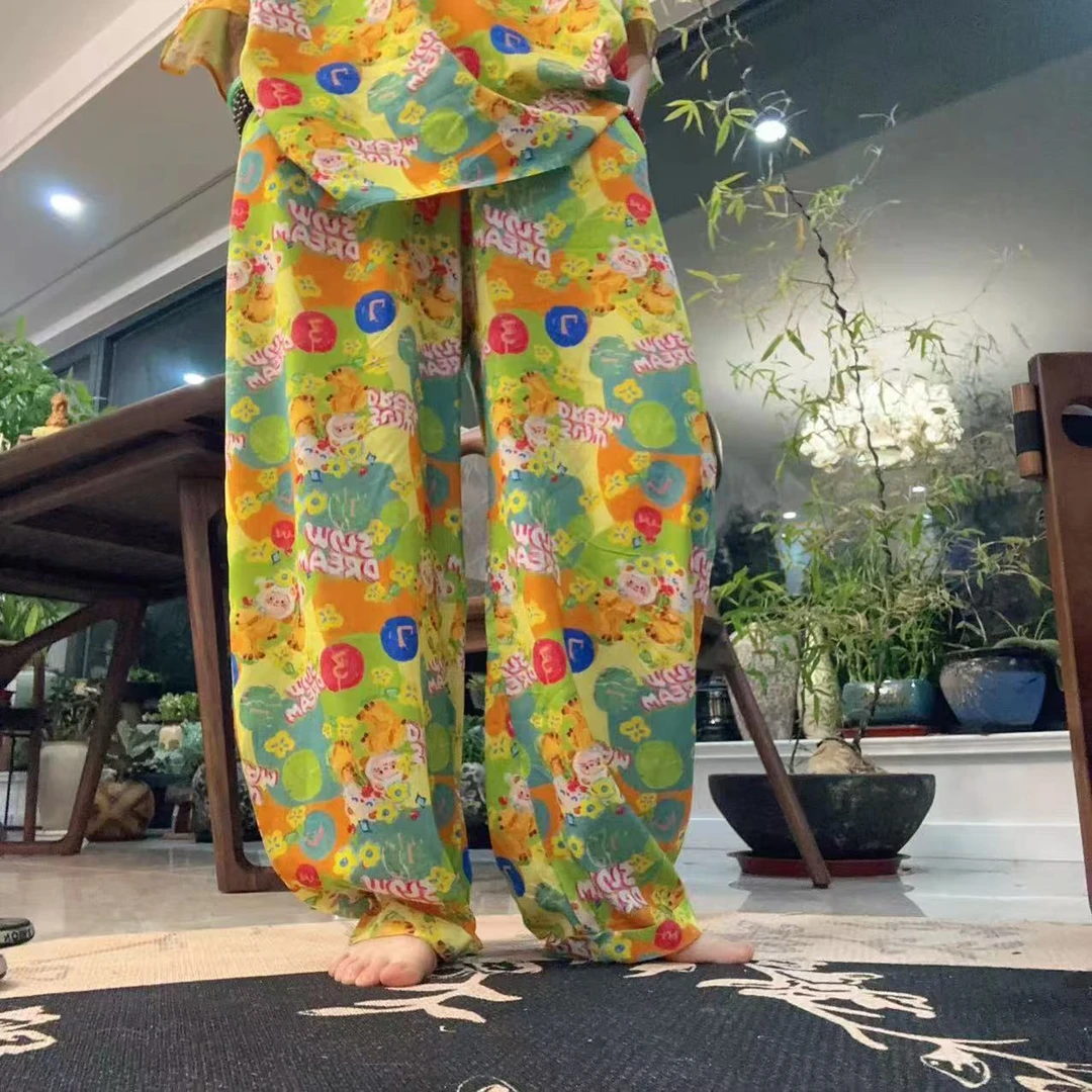 梦想家  安大秋国风棉绸亲子两穿裤2025夏季国风成人印花裤子