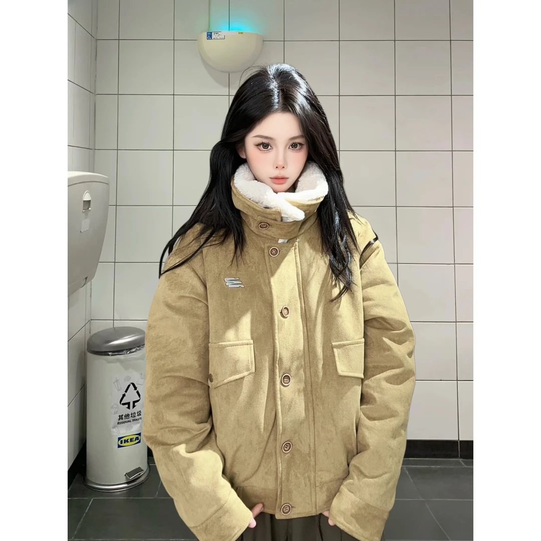 HIPA单品店冬装小个子巨好看外套女毛领加厚棉衣棉服潮酷复古