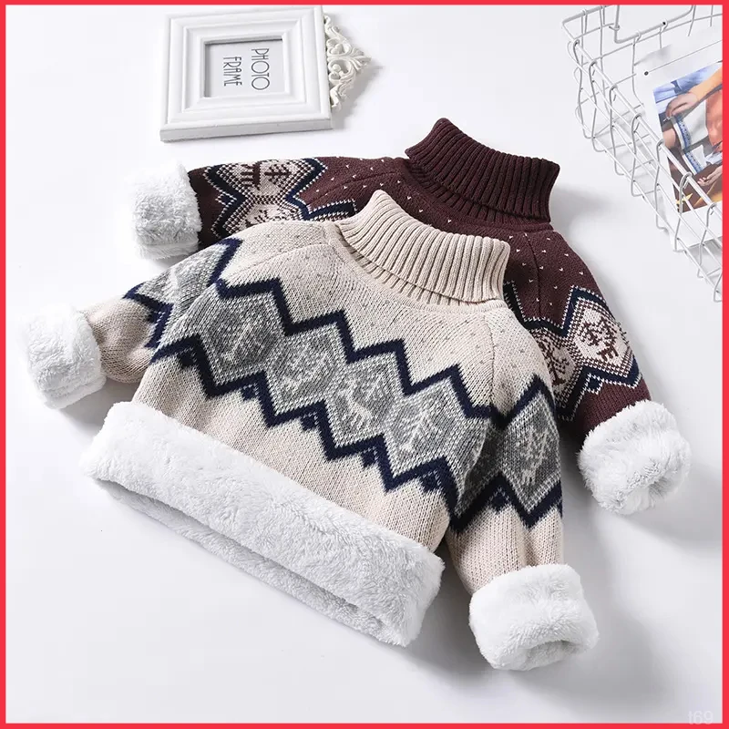 款中大童男童毛衣男童针织衫女童高领打底衫加绒一体绒男童女童毛