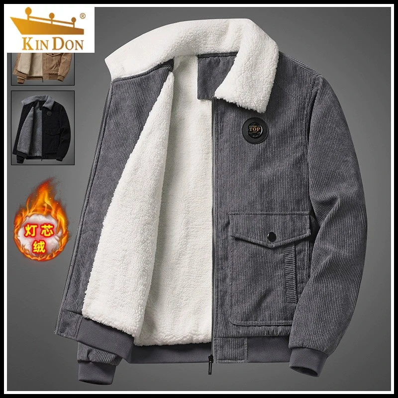 金盾秋冬季灯芯绒加厚夹克男士上衣加绒保暖羊羔绒休闲男外套韩版