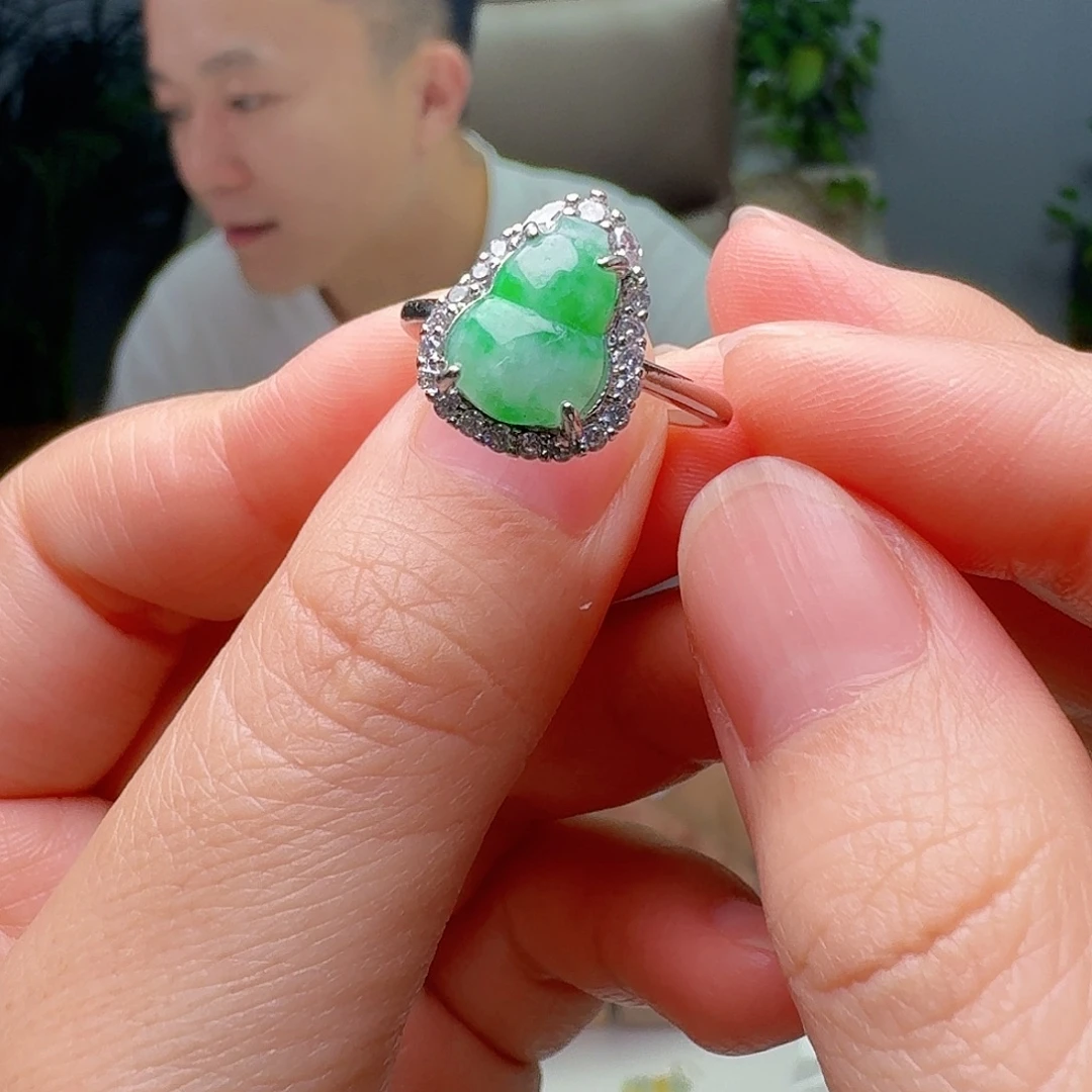银S925镶嵌戒指翡翠天然纹