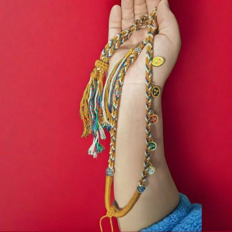 缘藏文创 五路财神项链藏式手工编绳 水晶吊坠挂绳佛牌唐卡挂绳