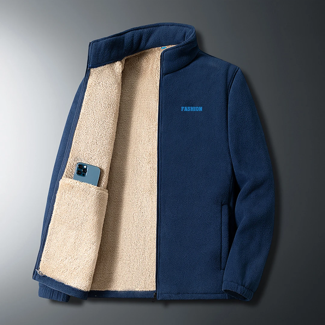 抓绒衣外套男士秋冬季夹克摇粒羊羔绒中老年爸爸男装上衣保暖立领