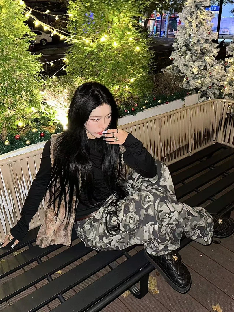 Thisiszoom美式复古宽松迷彩工装牛仔裤男女同款