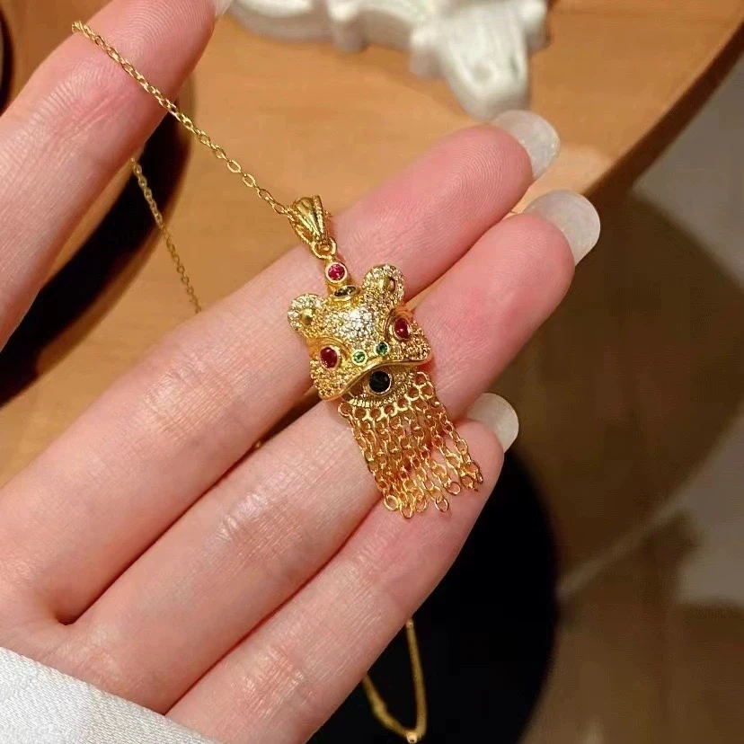 铜合金项链 新中式中国风流苏醒狮项链女精美百搭不掉色复古吊坠