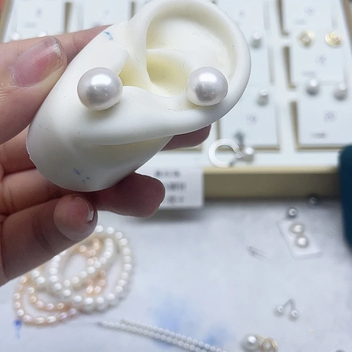 淡水珍珠耳饰银S925镶嵌贝*