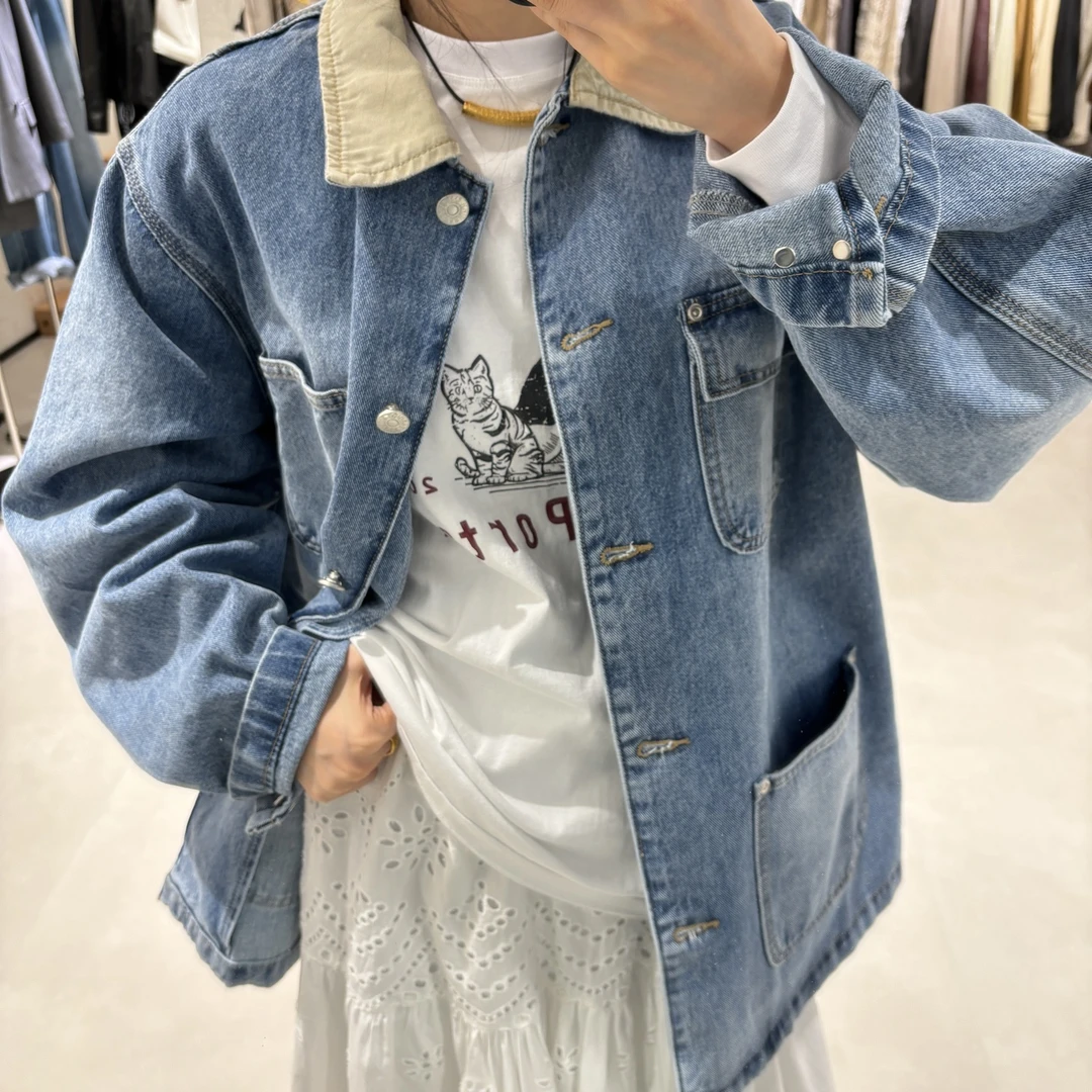 7969-BOENSESI-翻领中长款牛仔服