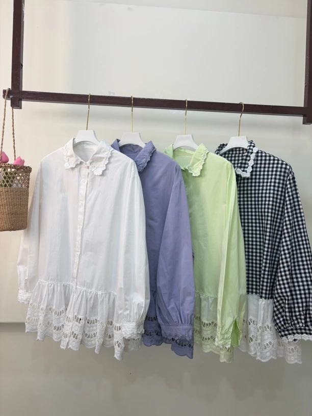 小雏菊 下摆钩花刺绣衬衫宽松上衣