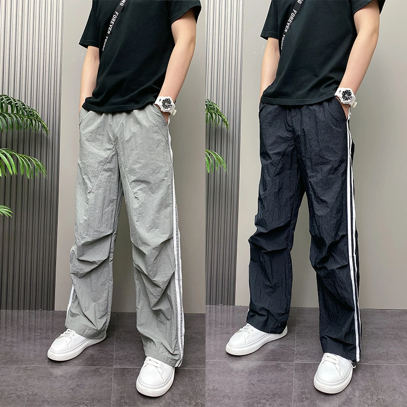 工装裤男士夏季美式复古直筒伞兵休闲裤子百搭斜纹阔腿冲锋运动裤