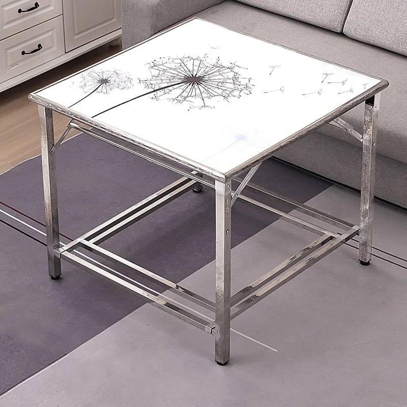 折叠多功能烤火桌架子家用取暖桌正方形写作业吃饭镀锌钢四方餐桌