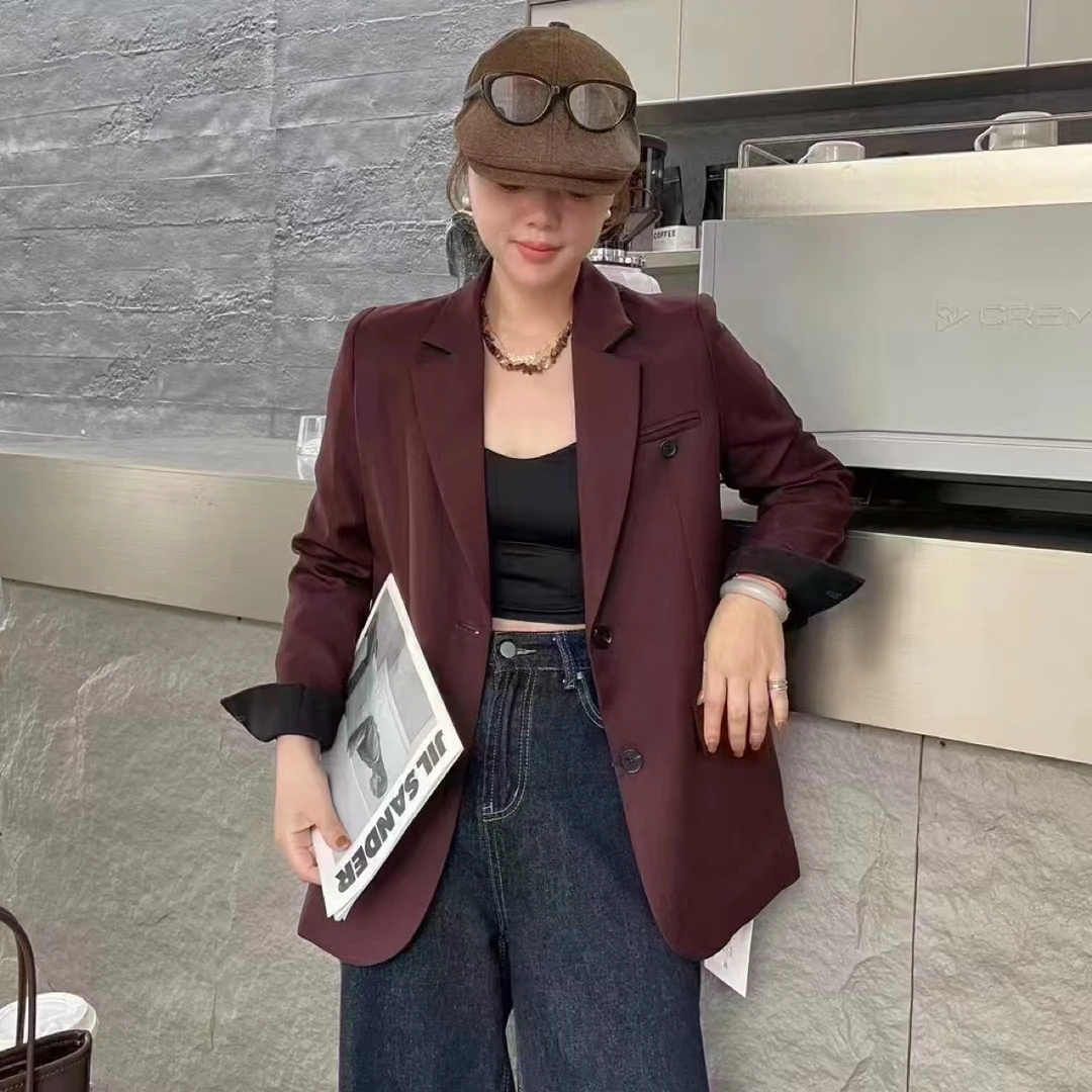 6725时尚翻领宽松显瘦西装外套女秋季新款洋气减龄设计感上衣