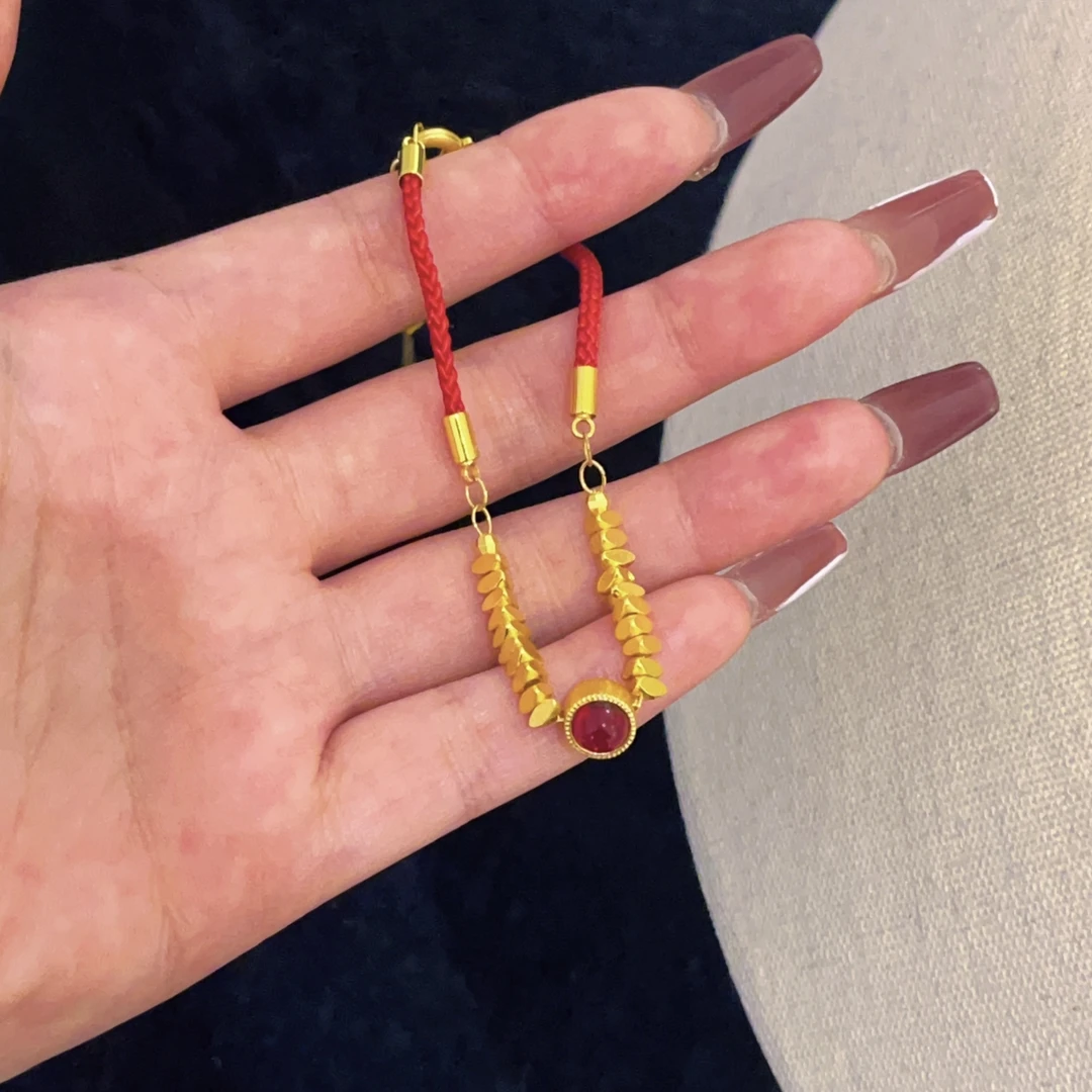 铜合金树脂手链 铜合金 255 时尚国风珠珠红绳编织手链