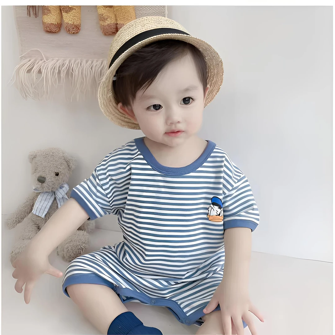 婴儿夏季薄款连体服网红哈衣男宝宝哈衣百天满月可爱连体服夏【玉】