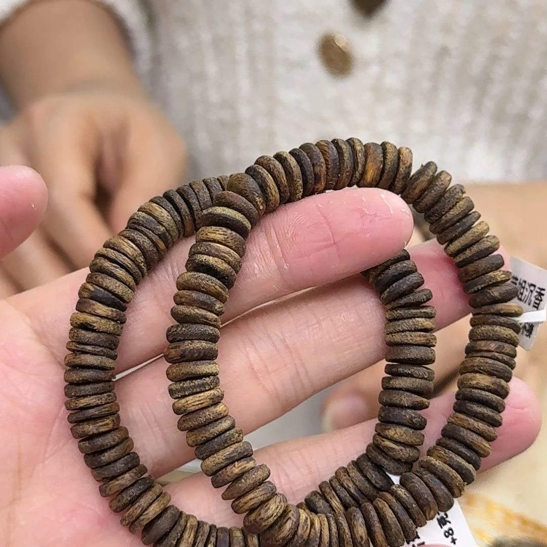 沉香木手串白棋沉水浮片珠单圈 0.9-8 克多样性发一