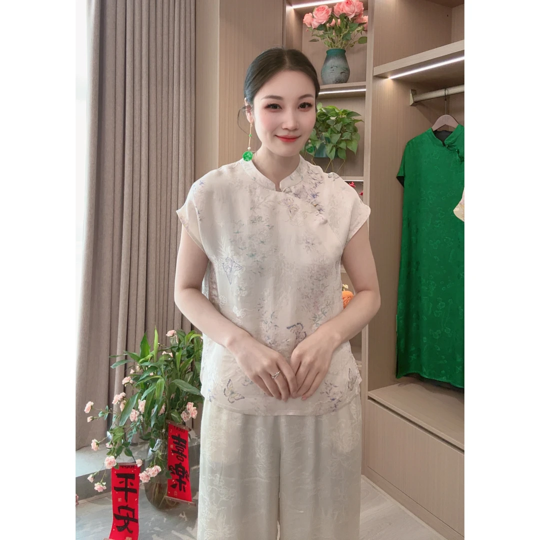 【素嫣】夏季2025新款上衣小衫新中式女装国风立领提花气质飞袖衬衫