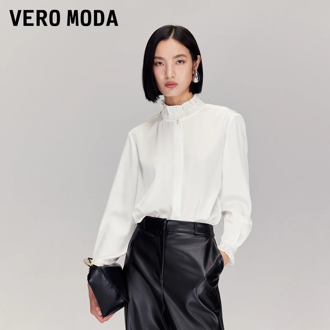Vero Moda衬衫花边立领亮钻纽扣通勤百搭老钱风流光风325331009