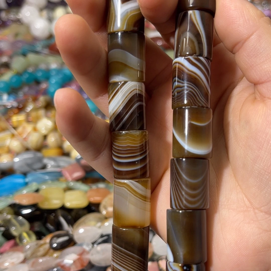 玛瑙/玉髓散珠缠丝玛瑙桶珠