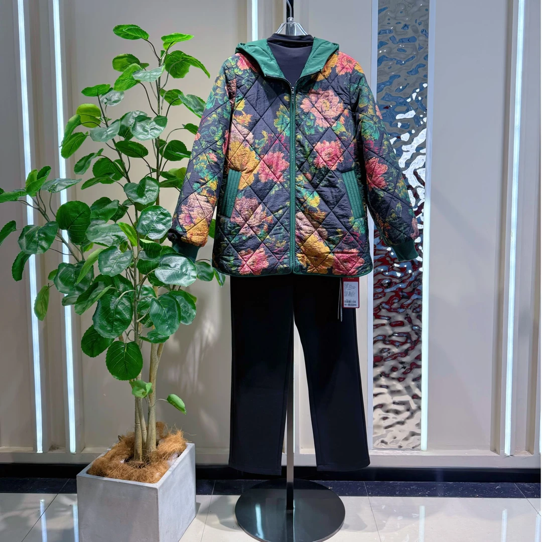 JIANKUAN 花开富贵连帽棉服 JN4M037 衣长66