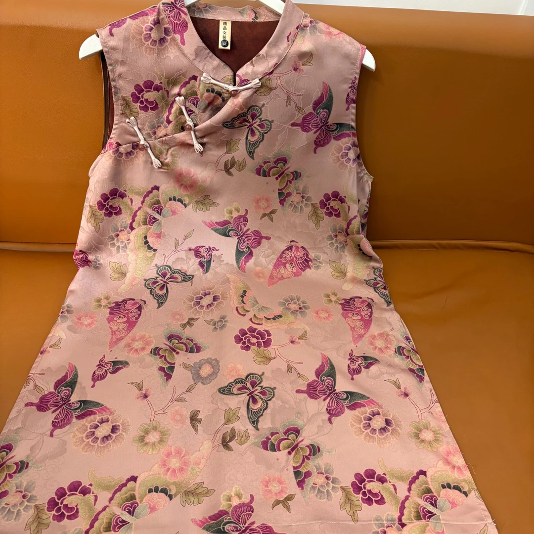 【粉蝴蝶】染色新中式薄款双层外衣汉服无袖立领夏季中国风提花