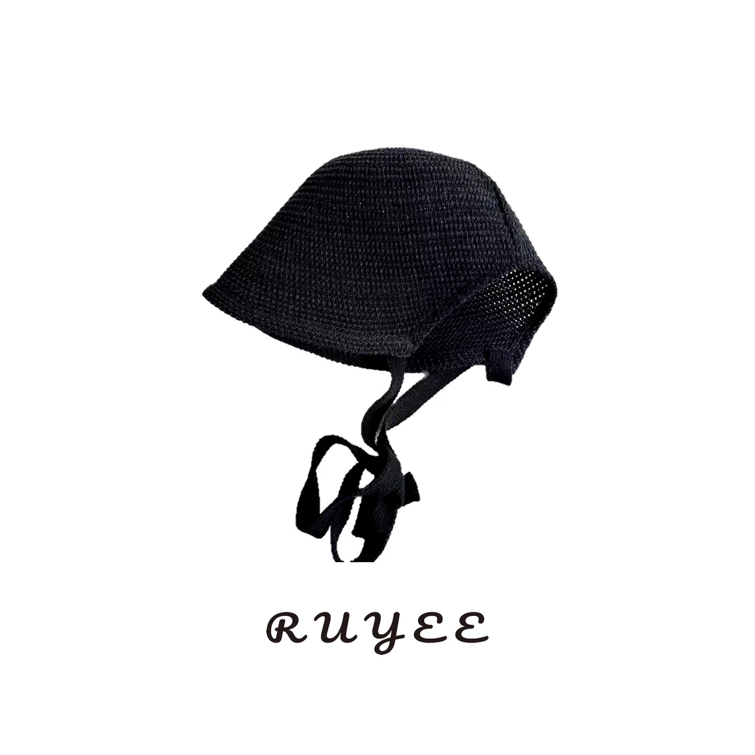 日本订单防晒飘带渔夫帽透气针织盆帽