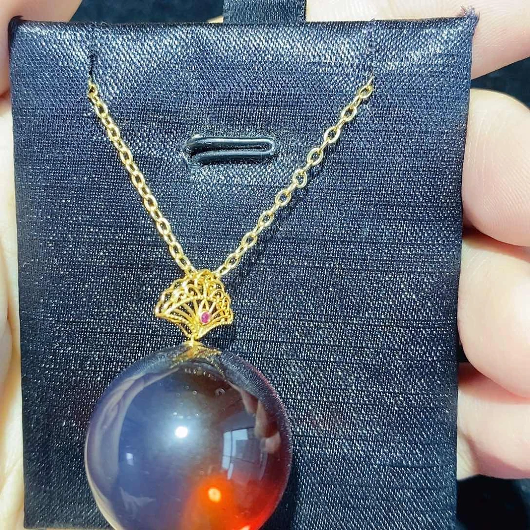 蓝珀18K金镶嵌珠宝奇石21单珠吊坠