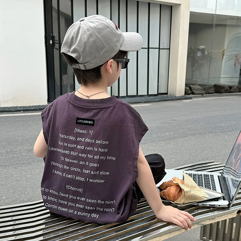 男童夏季无袖背心2025新款帅气儿童装潮酷夏装短袖T恤薄款上衣潮