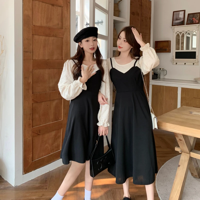 （芸品专属）春新款大码圆领连衣裙修身气质显瘦胖妹妹黑色裙子1195