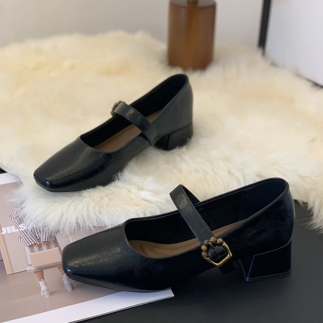 2025年秋季新款法式女鞋方头玛丽珍鞋舒适百搭小皮鞋时尚浅口单鞋