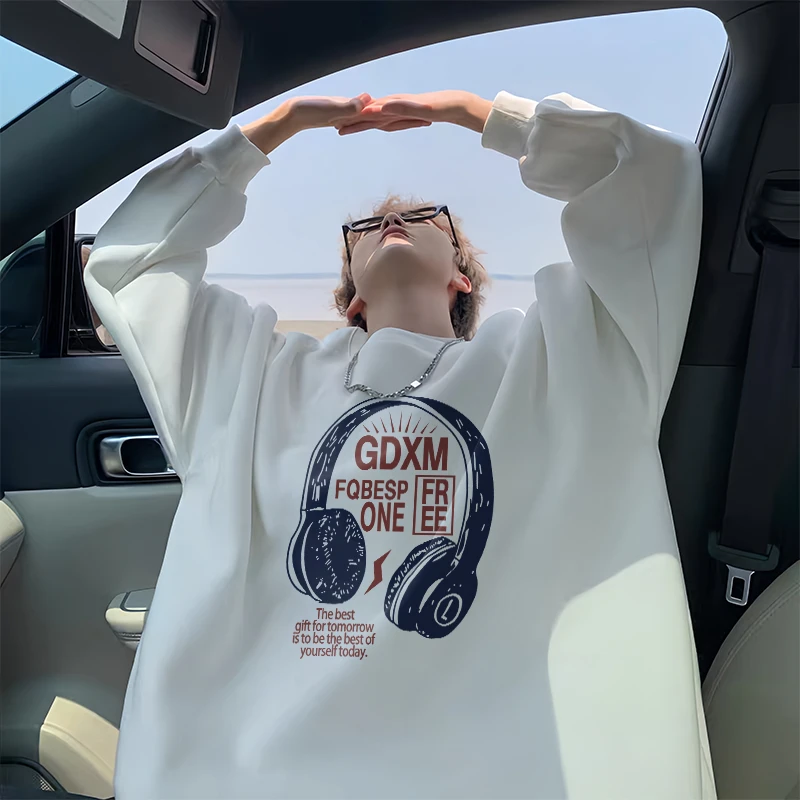 美式复古潮牌圆领卫衣男款秋冬季新款青少年休闲潮流重磅加绒外套