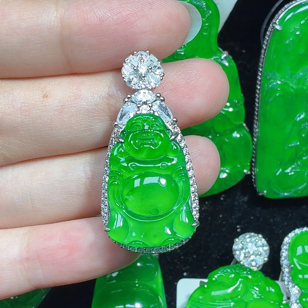 翡翠银S925镶嵌颈饰天然A货翡翠