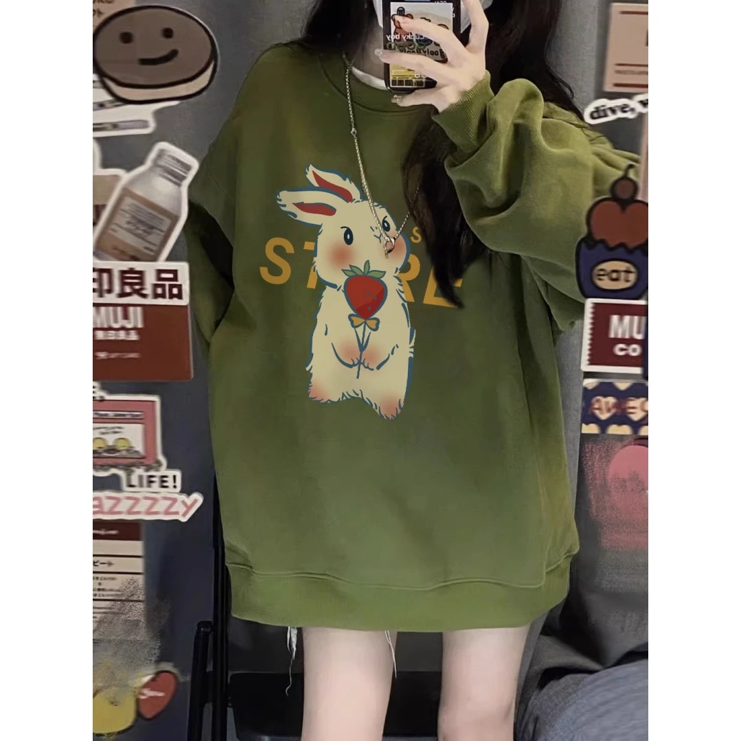 特大码300斤卡通休闲复古牛油果绿卫衣男女秋冬宽松显瘦重磅上衣