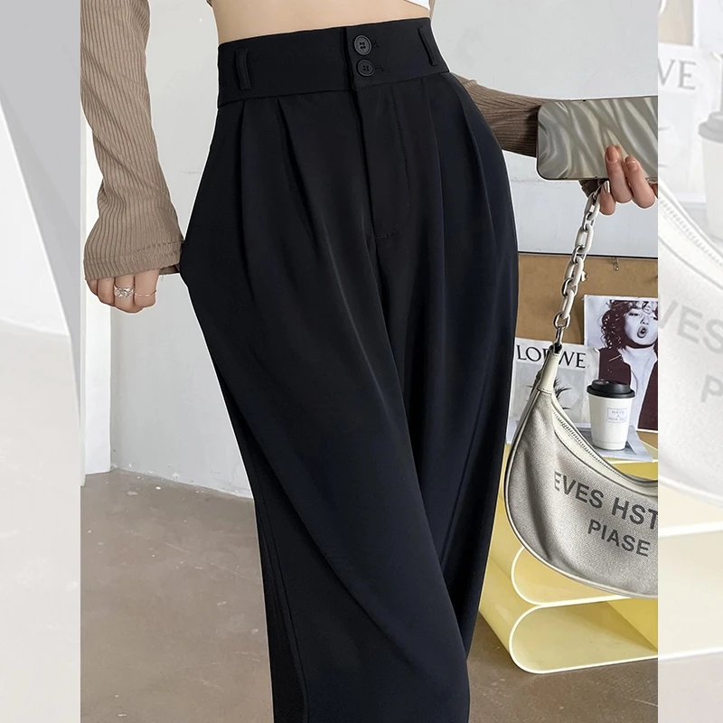 高级感西装裤2025春季新款高腰显瘦直筒窄版阔腿裤垂感拖地休闲裤