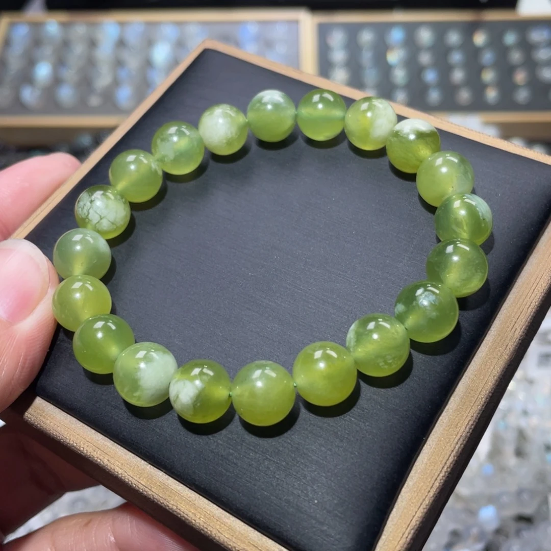 蛇纹石玉未镶嵌手链岫玉青提奶盖手链10m