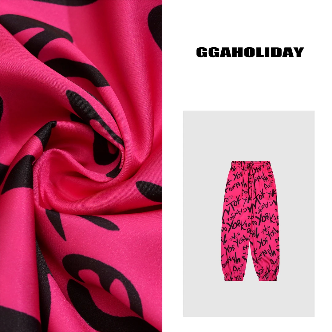 GGAHOLIDAY时尚宽松透气潮流满印休闲裤松紧抽绳束脚长裤-152219