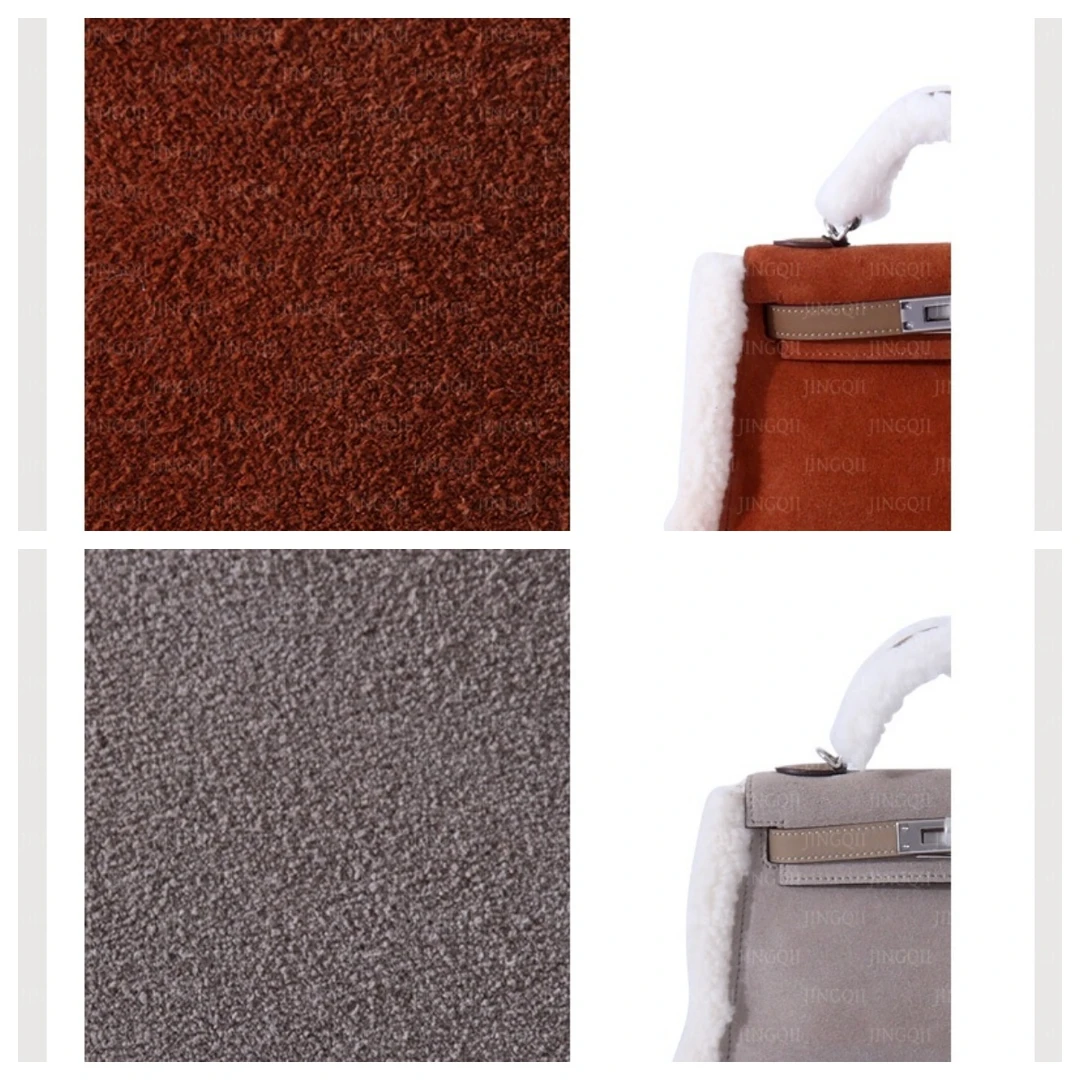 JINGQII【KL/19】灰&金棕-真毛麂皮 泰迪包包 手提女包 30793