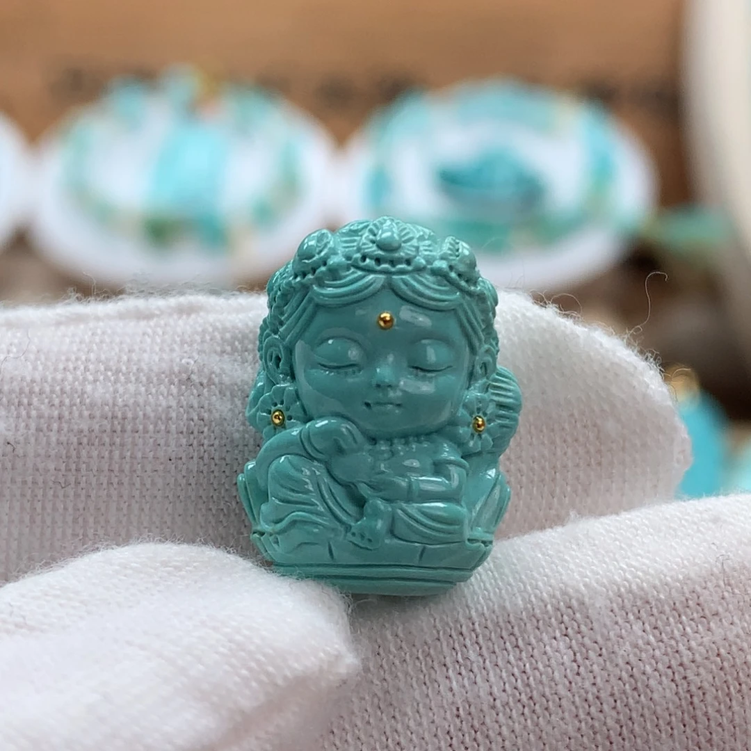 绿松石未镶嵌原矿绿松石绿度母配饰