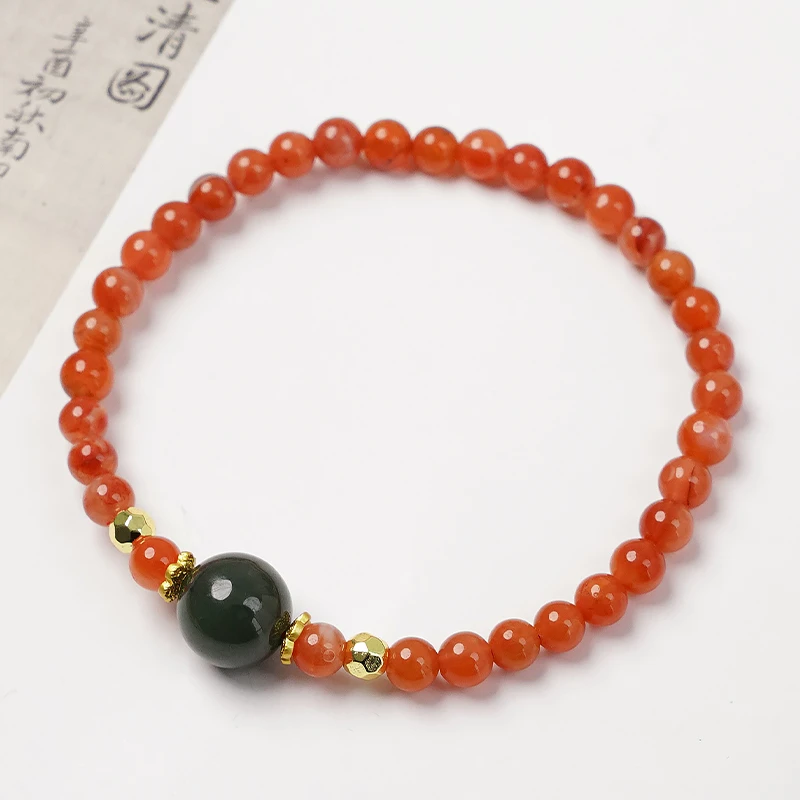 原创天然南红和田玉女款手串4-5手链-8836