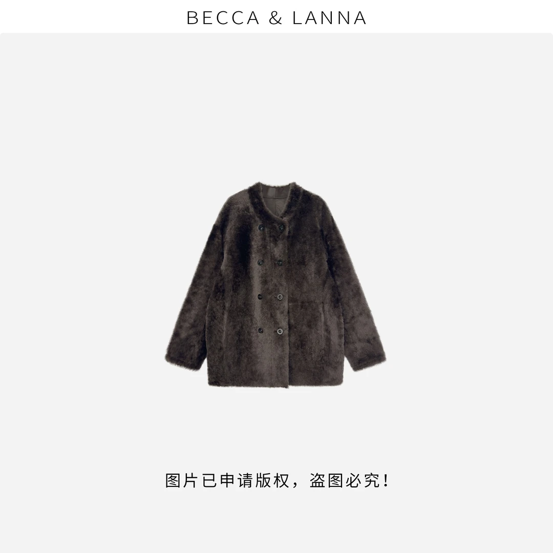 D0290 硬货哥女士气质立领双排扣拉贡羊皮毛一体海宁皮草外套女装