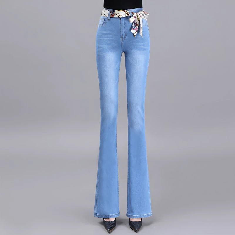 冬季加绒高腰显瘦微喇牛仔裤女士弹力百搭修身大码胖mm外穿喇叭裤