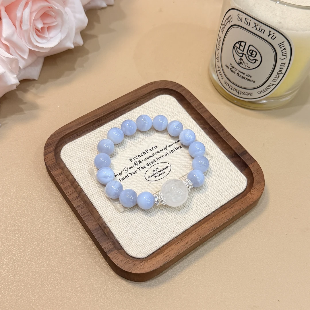 A44蓝纹玛瑙卡10m 雪花幽灵水晶手串手链