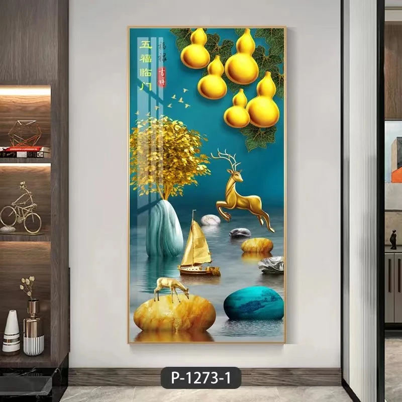 2025新款玄关装饰画现代简约入户装饰画发财鹿走廊玄关过道挂画