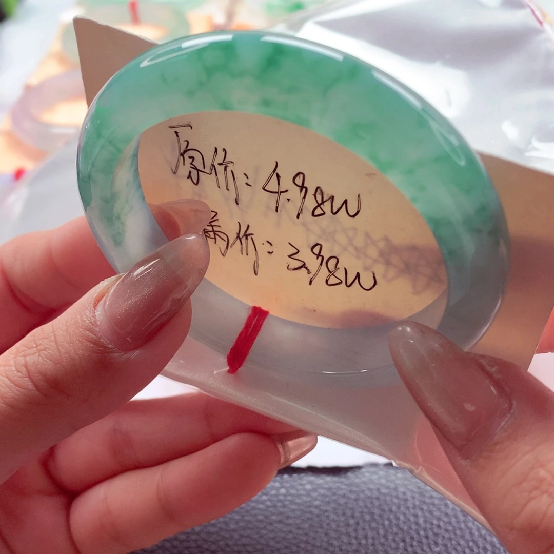 翡翠未镶嵌手镯师妹55.3完美半山水海蓝之谜