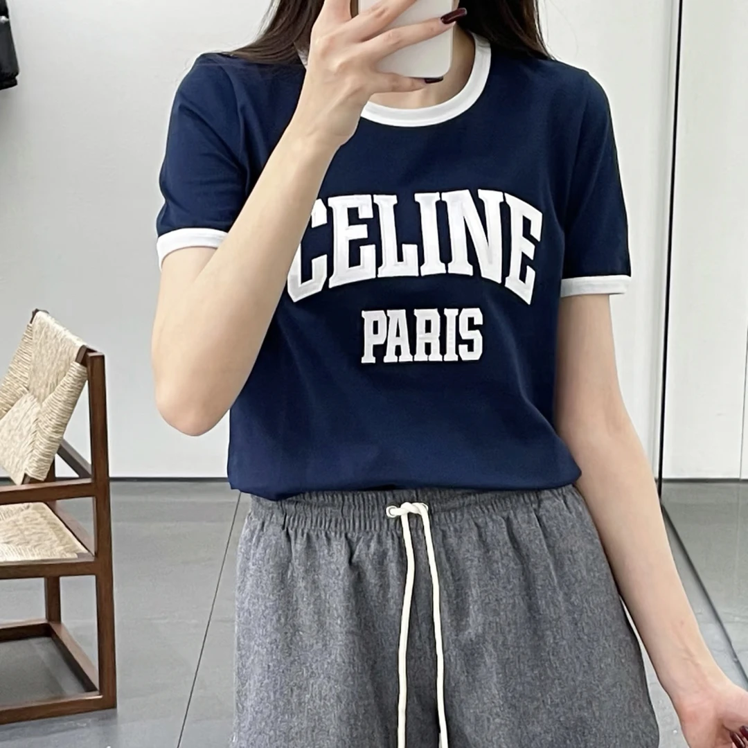 99新 Celine/思琳 胸围45衣长60 S码 思琳拼接字母体恤 M193